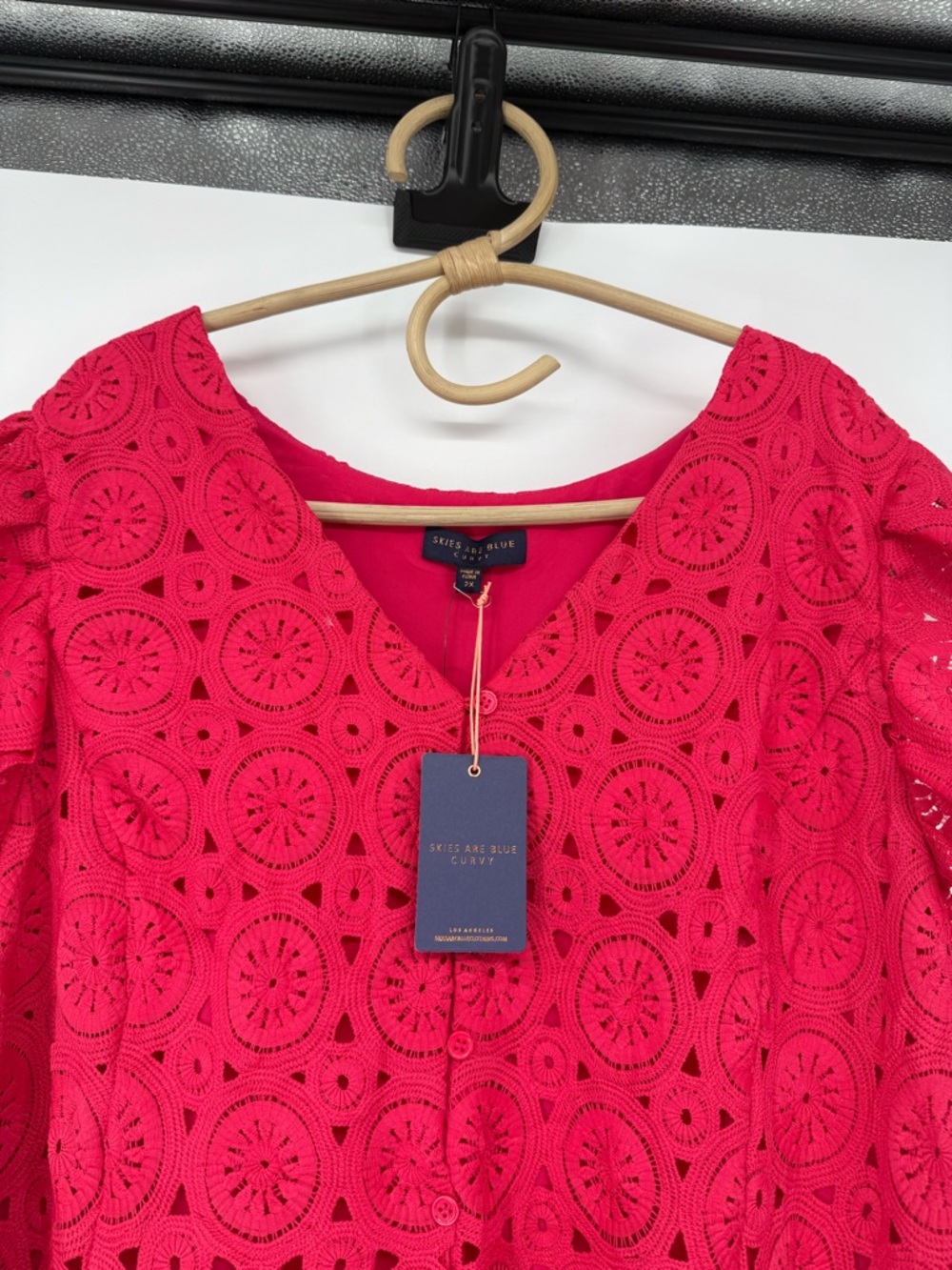 Skies are Blue Raspberry Sorbet Ruffle Sleeve Button Front Knee Length Dress NEW - Picture 8 of 15
